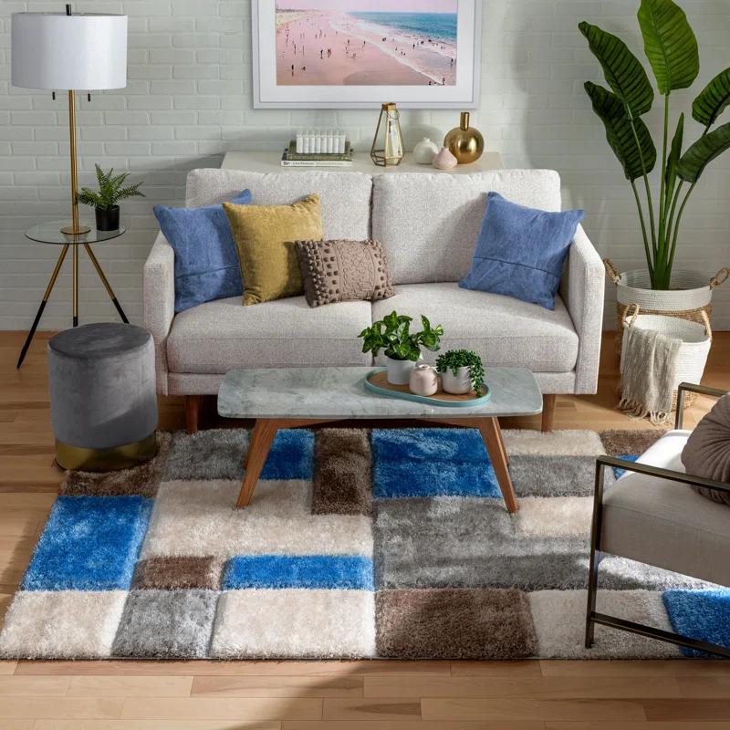 Wade Logan® Cobina Geometric Beige/Blue Area Rug | Wayfair