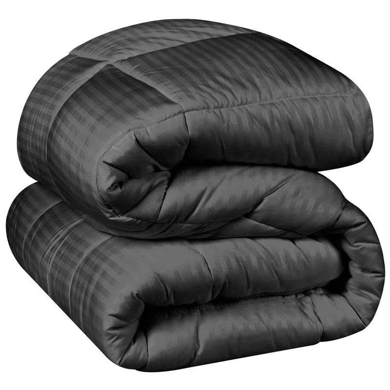 Superior Striped Reversible Box-Quilt Brushed Microfiber Medium Weight Down Alternative Comforter