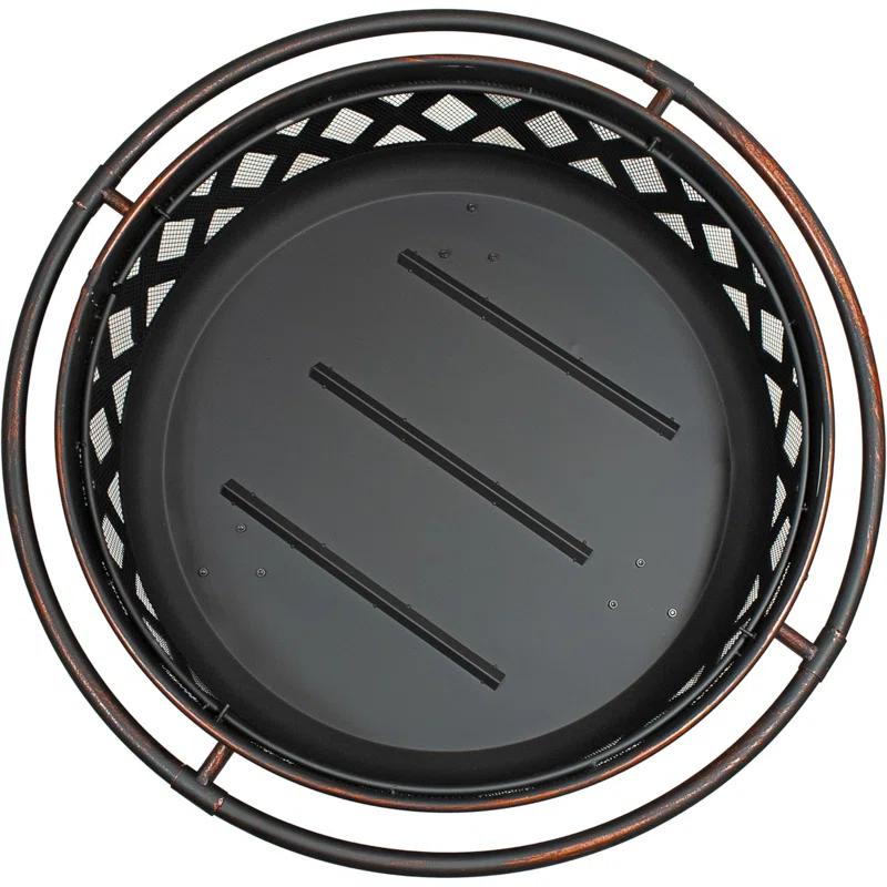 Alcott Hill® Mast Round Wood-Burning Bronze Finish Crossweave Fire Pit with Screen and Poker