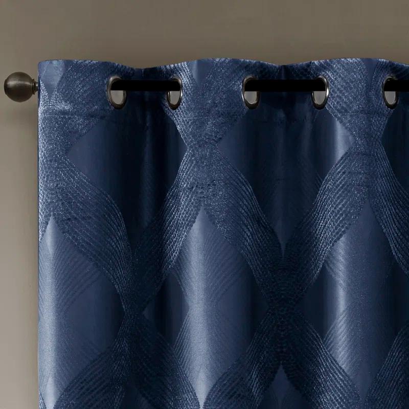 Madison Park Bentley Ogee Knitted Jacquard Geometric Total Blackout Single Curtain Panel