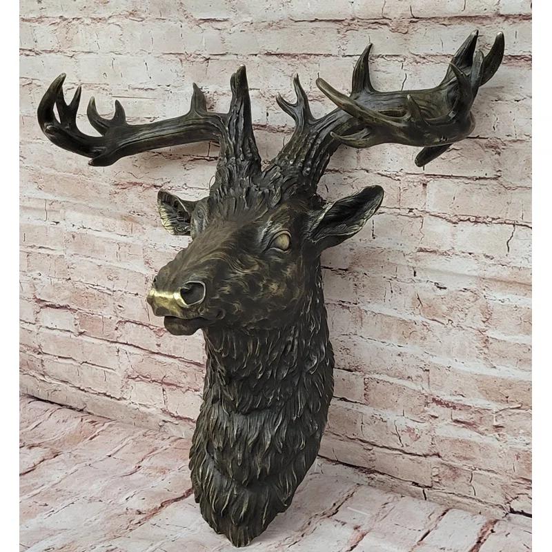 Loon Peak® Kaelib Hanging Wall Art Mounted Elk Deer Bust Head Stag Antlers Buck Bronze Sculpture