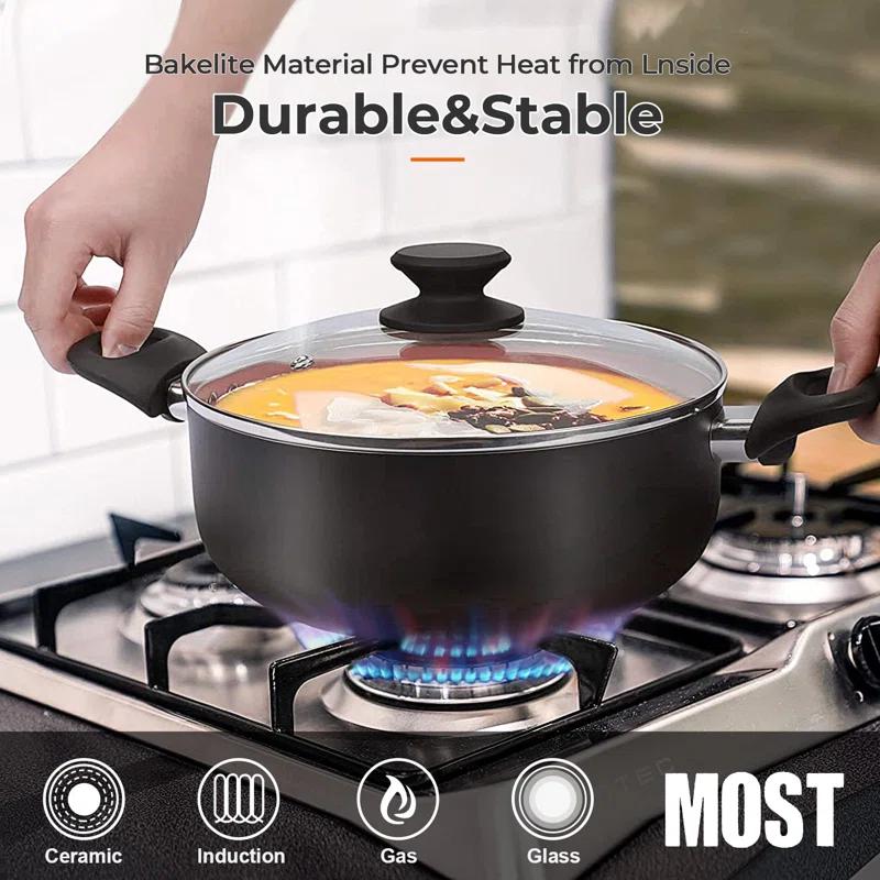 COEN 6-Piece Ceramic Nonstick Cookware Set - Aluminum Soup Pot, Sauce Pan, and Frying Pans with Lid