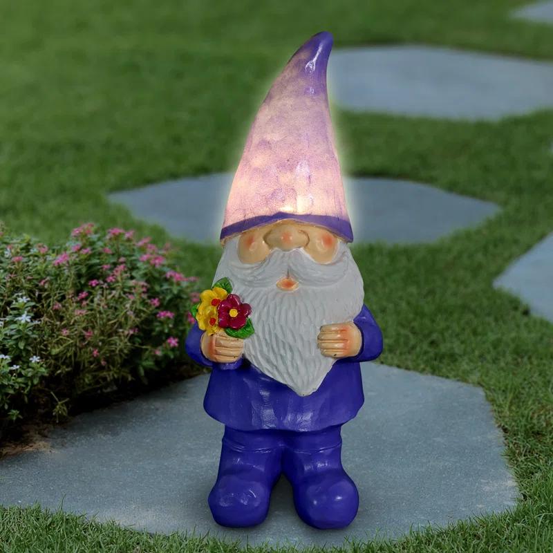 11-Inch Purple Solar Garden Gnome with LED Hat