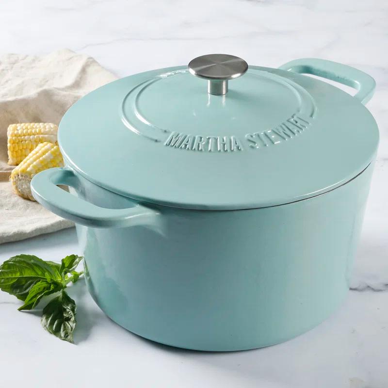 Turquoise 7 Qt Enameled Cast Iron Dutch Oven with Lid