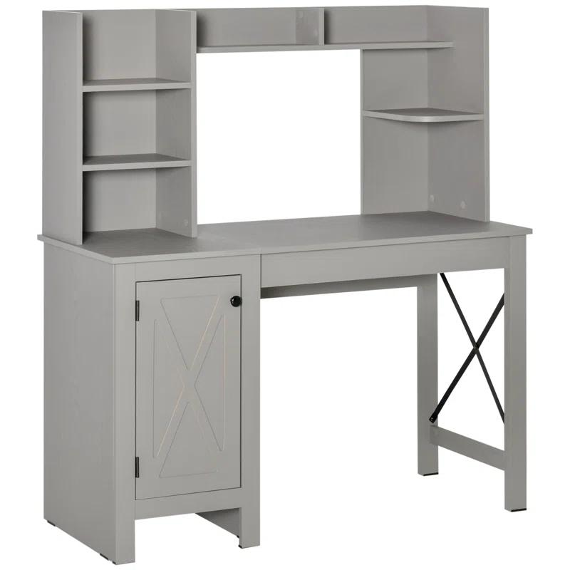 Gracie Oaks Farmhouse Computer Desk With Hutch And Cabinet, Home Office Desk With Storage, For Study