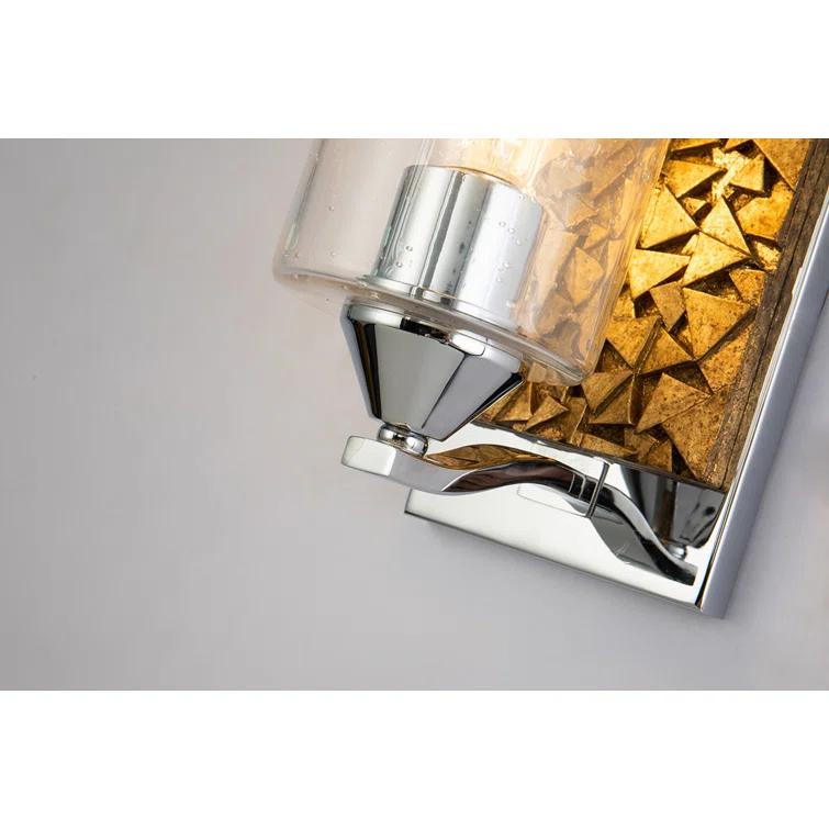 Polished Chrome and Gold Leaf Dimmable Sconce with Clear Bubble Glass