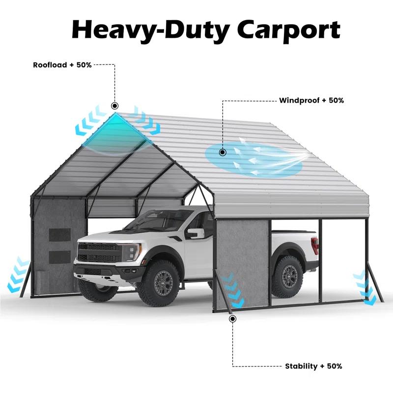Aura Outdoor 15 X 20 Ft Heavy Duty Carport With Galvanized Steel Roof