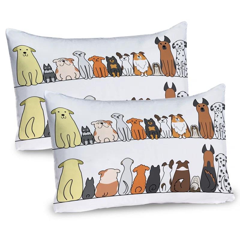 Ambesonne Ambesonne Dog Pillow Sham 2 Pack Dog Family in a Row Yellow Brown
