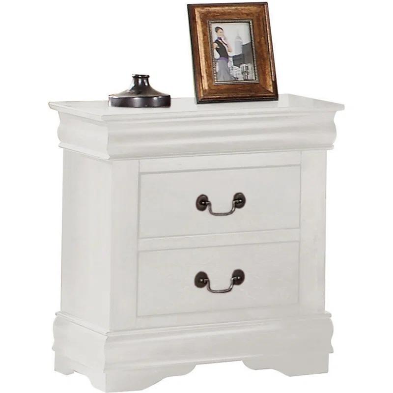 Canora Grey Esa Nightstand In Traditional Design With Two Drawers And Brushed Nickel Metal Handle | Wayfair