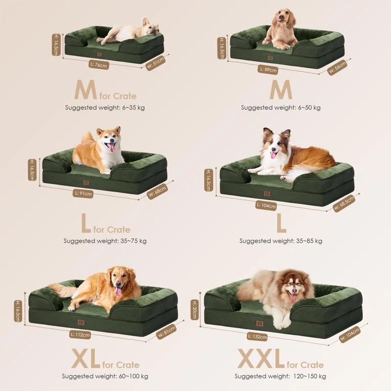 Orthopedic Dog Beds For Extra Large Dogs, Waterproof Memory Foam XL Dog Bed With Sides, Non-Slip Bottom And Egg-Crate Foam Big Dog Couch Bed With Washable Removable Cover, Dark Green