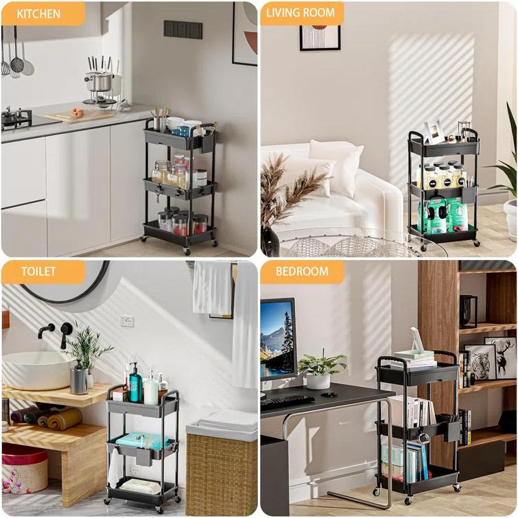 Ebern Designs 3 Tier Rolling Utility Cart With Drawer,utility Cart Made Of Multifunctional Storage Organizer Tool For Kitchen,bathroom,living Room,office