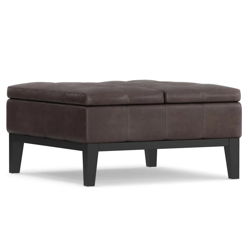Simpli Home Dover 36"W Upholstered Square Coffee Table Storage Ottoman with Split Tufted Lift Top & Reviews | Wayfair