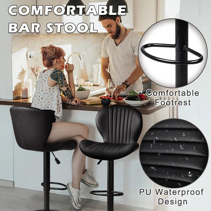 George Oliver Bar Stools Set Of 2,Adjustable Swivel Counter Height Bar Stools With Back & Footrest,Modern Design Bar Chairs,Faux Leather Upholstered Barstools For Bar,Kitchen,Dining Room (Black, Set Of 2)