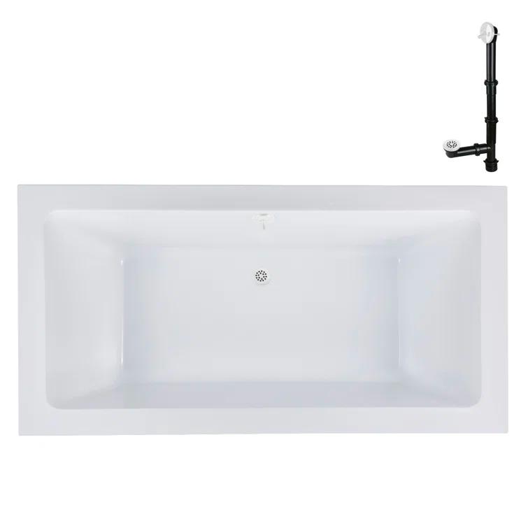 Streamline Bath 60" x 32" Acrylic Soaking Drop-In Bathtub, Drain Included N-4120-712-WH