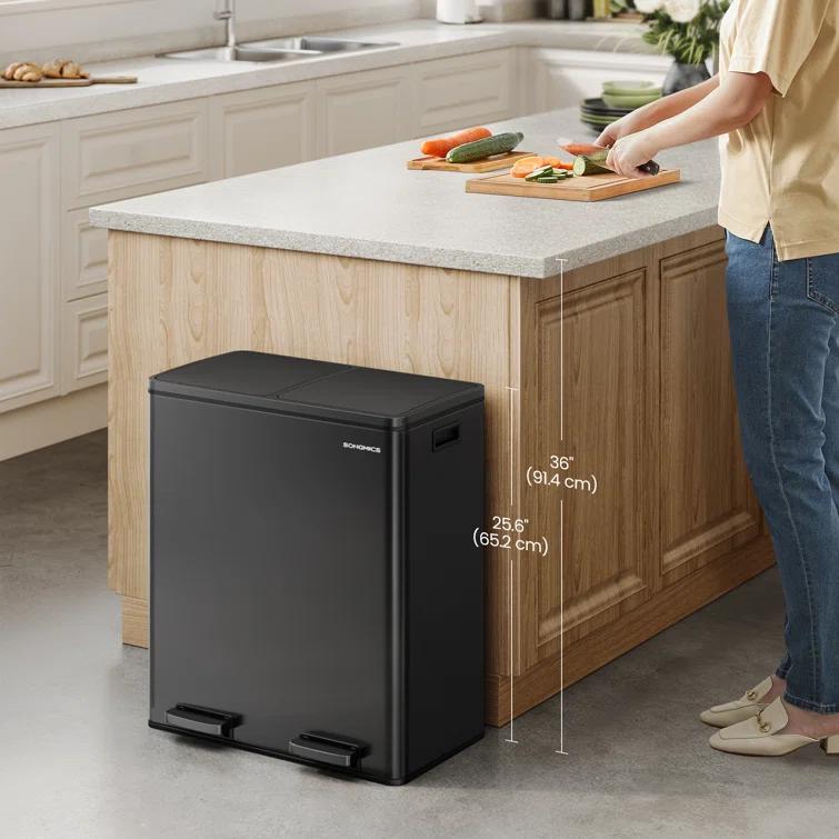 Songmics 2 x 8 Gallon Stainless Steel Multi-Compartments Trash Can with 15 trash bags