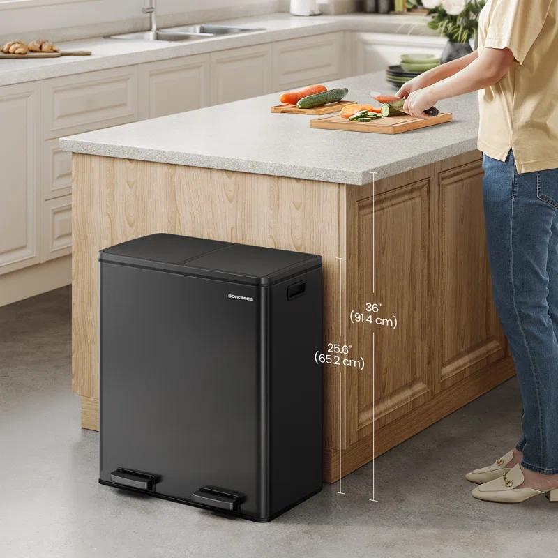 Songmics 2 x 8 Gallon Stainless Steel Multi-Compartments Trash Can with 15 trash bags