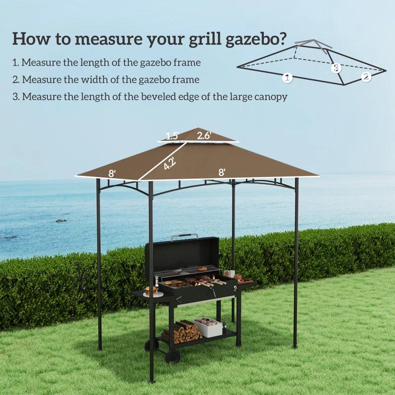 Outsunny Grill Gazebo Canopy Replacement Roof, UPF50+ Protected, 5' x 8' Outdoor BBQ Canopy Replacement Cover, Double Tiered Grill Canopy Replacement Cover, TOP COVER ONLY