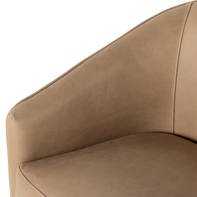 Beige Contemporary Leather-Wood Upholstered Arm Chair 25"W