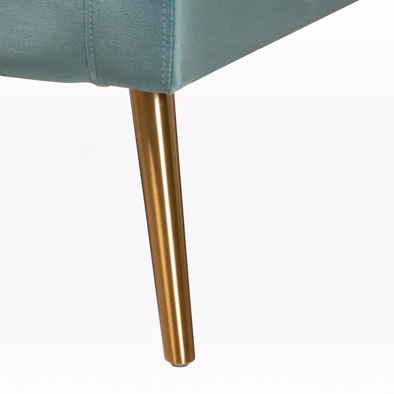 Everly Quinn Arbaaz Light Blue Velvet Fabric and Brushed Gold Leg Armchair, 34.5'' H X 29.1'' W X 34.5'' D