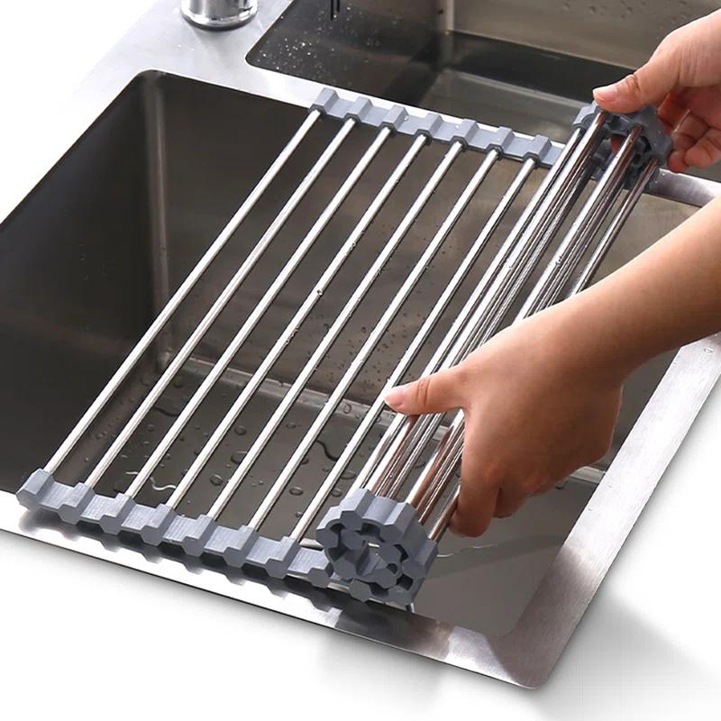 Cheer Collection Adjustable Stainless Steel Over The Sink Dish Rack