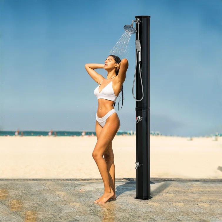 Outsunny Solar Powered Portable Plastic Freestanding Outdoor Shower with Detachable Shower Head and Footwash Spout