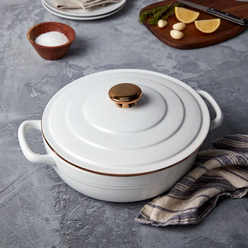 Denmark Denmark Tools for Cooks 3-Quart Stoneware Casserole Pan Baking Dish with Lid, White