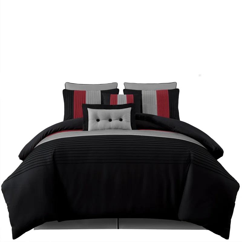 Chezmoi Collection Loft 8-Piece Pleated Stripe Microfiber Comforter Set