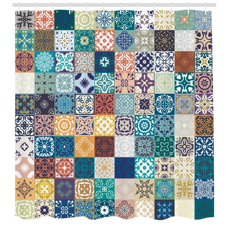 Patterned Shower Curtain with Hooks Included