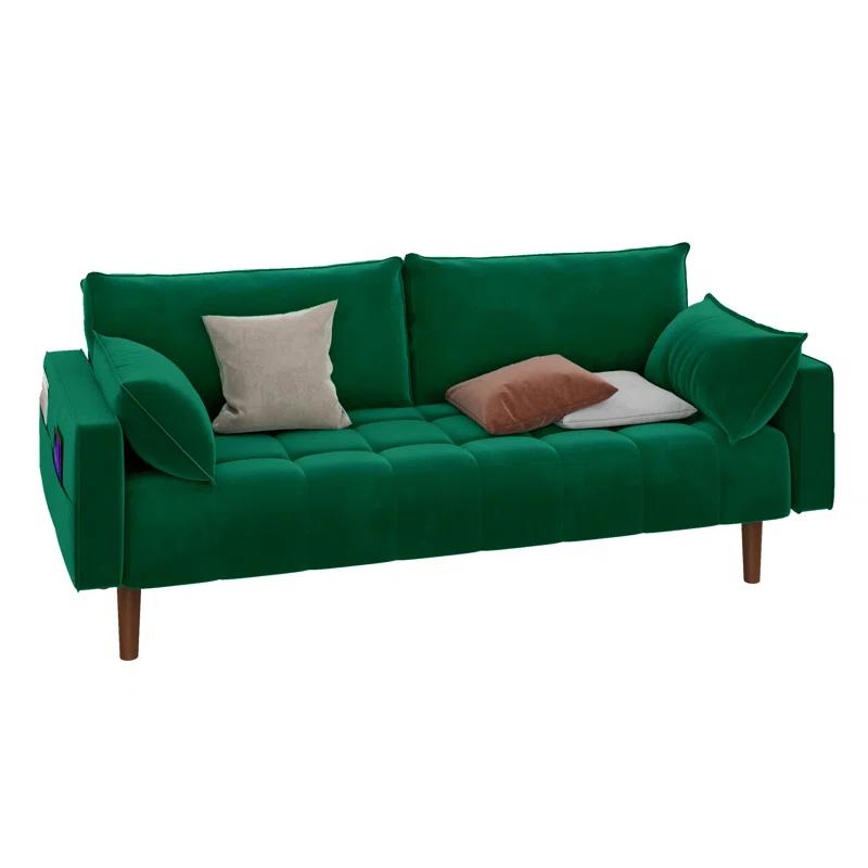 Mercer41 Damales 70" Square Arm Loveseat Sofa, Modern Velvet Loveseat with 2 Pillows
