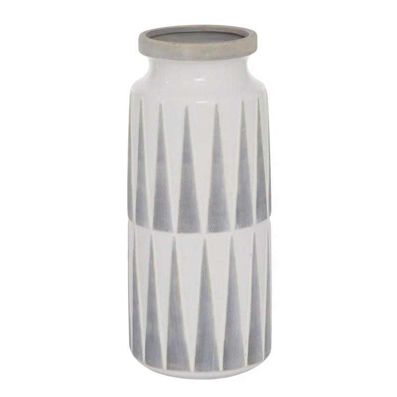 Novogratz Ceramic Decorative White Vase with Triangle Patterns