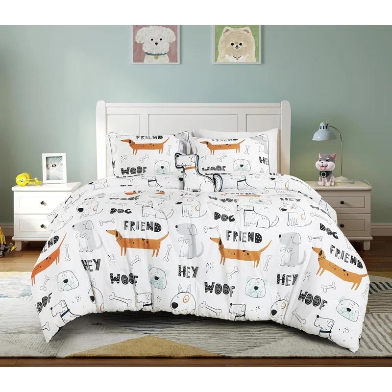 Chezmoi Collection Cartoon Dogs Kids Comforter Set w/Dog Throw Pillow