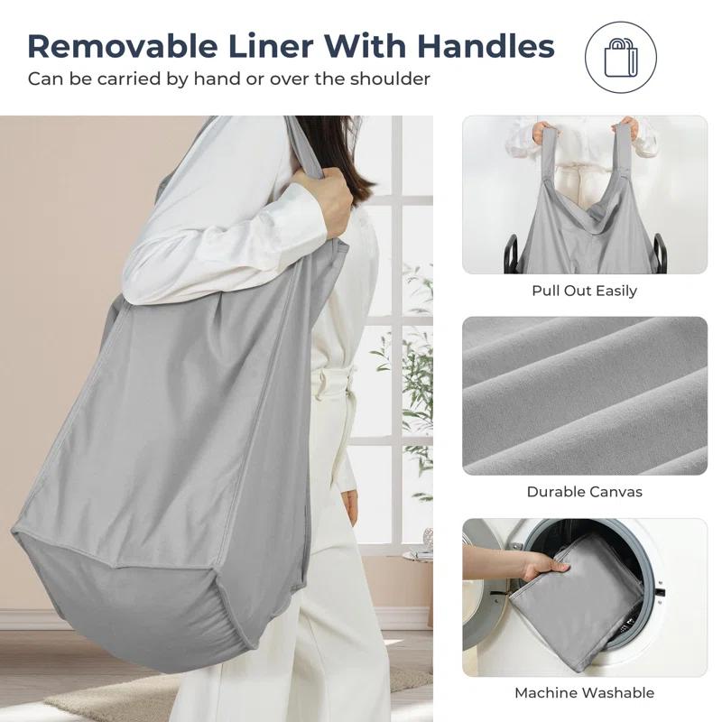 Latitude Run® Laundry Hamper 3 Section, 120L Rolling Laundry Sorter Cart With Removable And Washable Liner Bag, Rolling Clothes Hamper With Metal Handle For Laundry Room And Bedroom,
