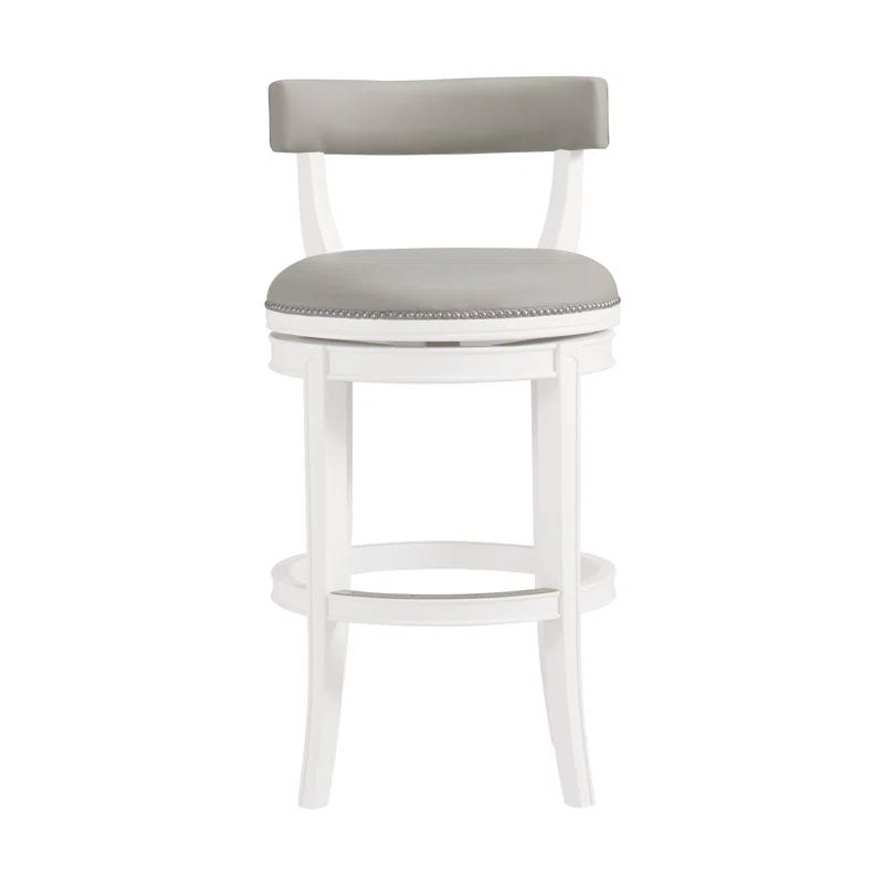 Alaterre Hanover Swivel Counter Height Bar Stool, 26-Inch Seat Height, White and Gray, Solid Rubberwood Frame with Faux Leather Upholstery, Nailhead Trim, Memory Return Swivel Mechanismv