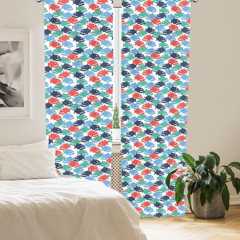 Ambesonne Fish Simple Colorful Cartoonish Semi-Sheer Rod Pocket Sliding Panels (Set of 2)