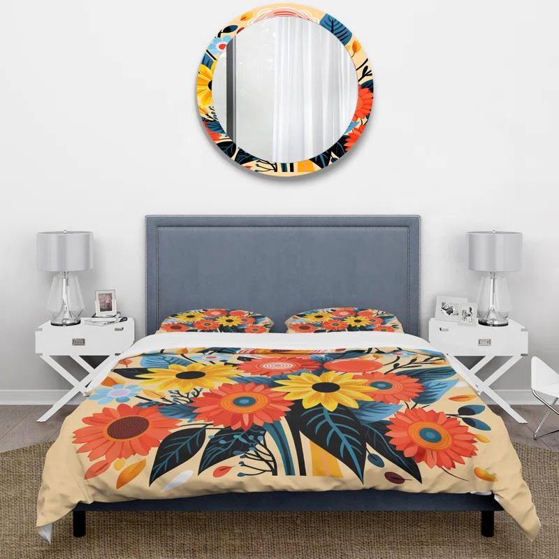 Design Art Yellow Boho Sunflower Bouquet Elegance III - Sunflower Duvet Cover Set