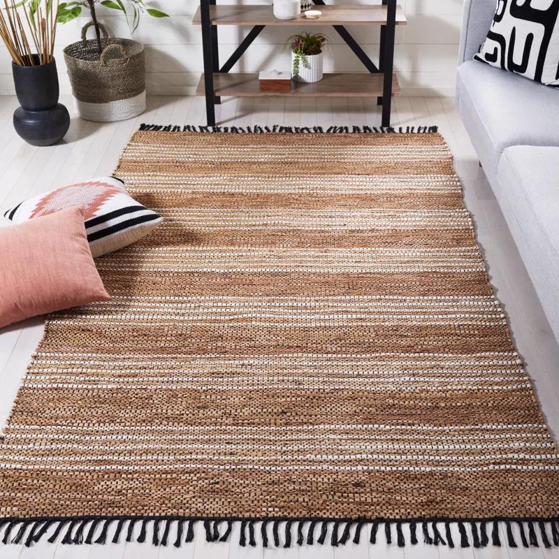 Sand & Stable™ Preston Striped Hand-Woven Cotton/Leather/Jute Brown/Beige Area Rug