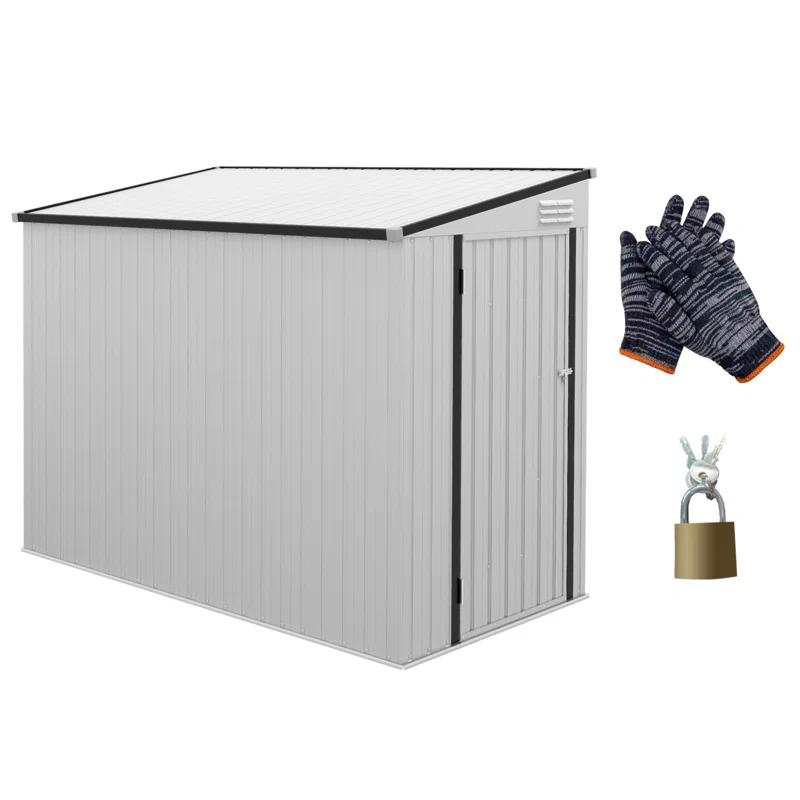 HLILish Outsunny 4' X 7.7' Metal Outdoor Storage Shed, Lean To Storage Shed, Garden Tool Storage House With Lockable Door And 2 Air Vents For Backyard, Patio, Lawn