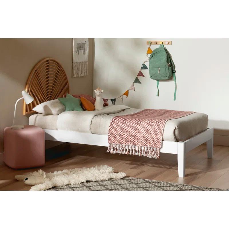 South Shore Bloom Twin Wooden Bed And Rattan Wall-Mounted Rainbow Headboard Set