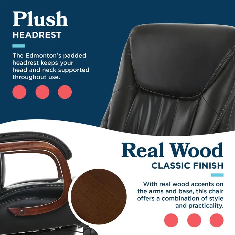 La-Z-Boy La-Z-Boy Edmonton Big & Tall Executive Office Chair, ComfortCore with Memory Foam Cushions, Real Wood Arms and Base, Waterfall Seat Edge, Bonded Leather