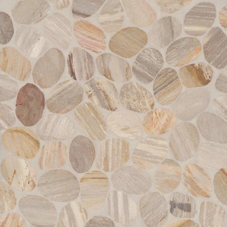 Bedrosians Waterbrook 12" x 12" Medium Tumbled Pebble Mosaic Tile in Beige/Red/Orange