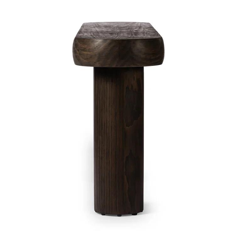 Sienna Brown Pine Oval Console Table with Rounded Edges