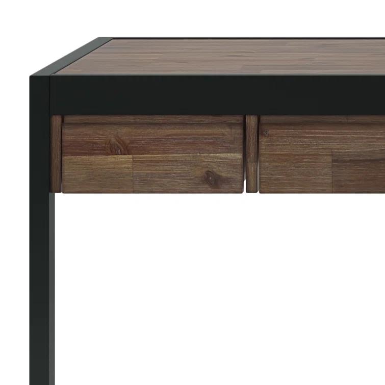 Simpli Home Erina Solid Acacia Wood Desk, Industrial Style with Keyboard Tray and 2 Drawers