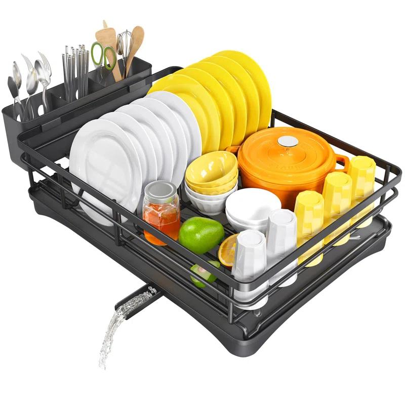 BEACHWATER POOL & SPA, LLC Dish Drying Rack For Kitchen Counter - Large Dish Rack With Drainboard, Rustproof Dish Drainer With Utensil Holder For Sink