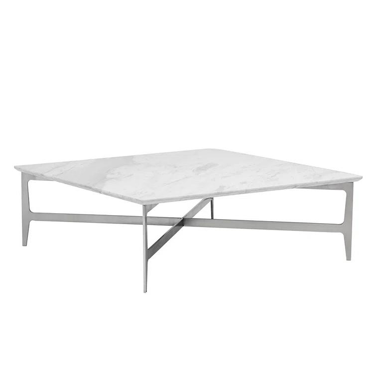 Clearwater 47" White Marble and Wood Outdoor Coffee Table