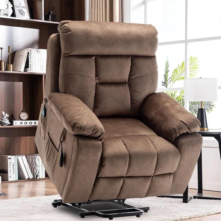 Latitude Run® Large Electric Massage Recliner With Heat, Velvet Lift Recliner Chair For Elderly Oversize with Hidden Cup Holder
