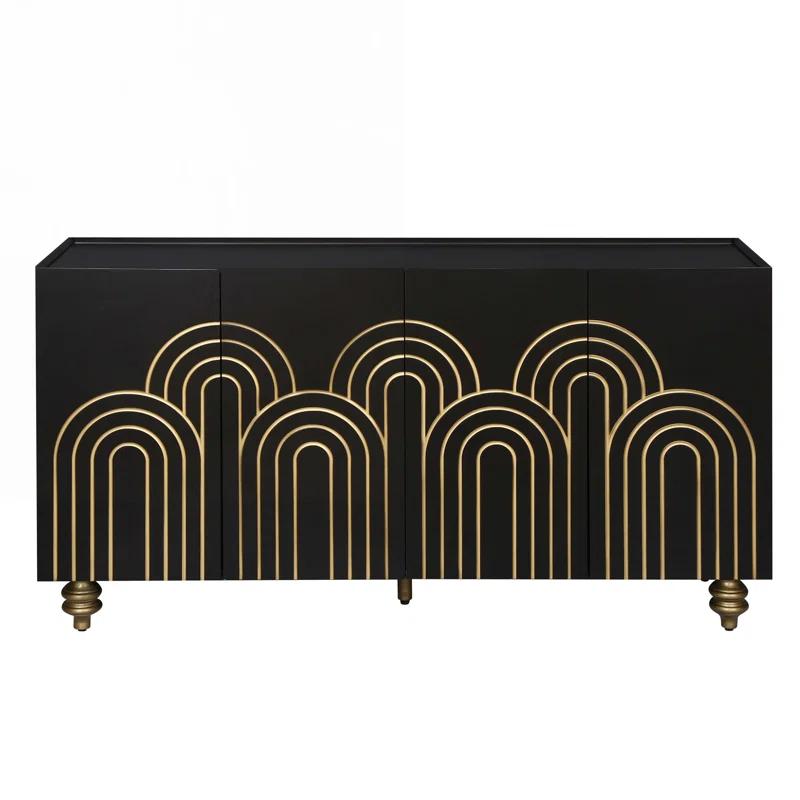 Black MDF 4-Door Storage Cabinet with Adjustable Shelves