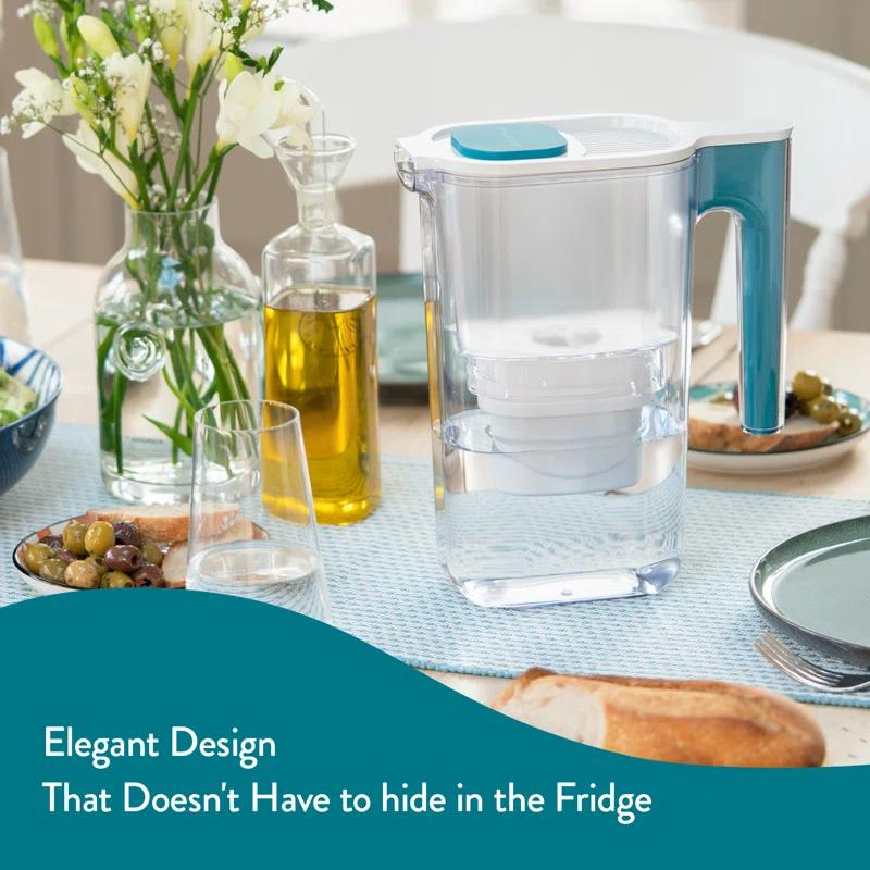 Aqua Optima Perfect Pour 6 Cup Water Filter Pitcher By Aqua Optima, Ergonomic, Eliminates Splashes And Spills, Bpa Free, Wqa Certified, Includes 6 Evolve+ Water Filters, Blue