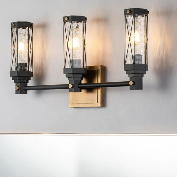 Abbey Weathered Zinc & Antique Brass 3-Light Vanity Light with Watermark Glass
