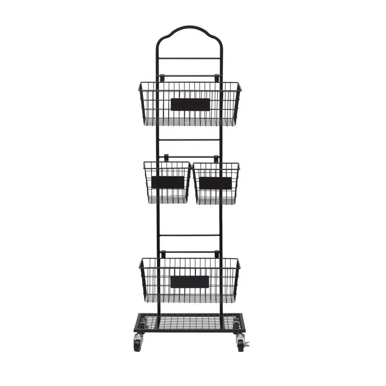 Gourmet Basics by Mikasa Gourmet Basics By Mikasa Mercato Adjustable 2 Or 3 Tier Standing Storage Fruit Basket Rack With Wheels, Black