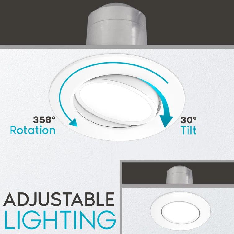 Luxrite 4" Selectable CCT Remodel IC Gimbal LED Retrofit Recessed Lighting Kit LR23233-12PK